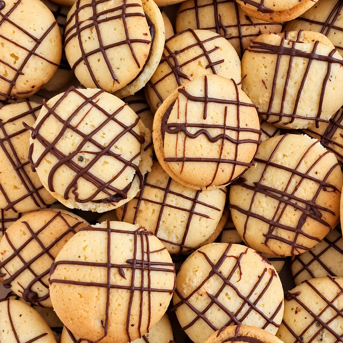 Paleuri sandwich biscuits with chocolate drizzle